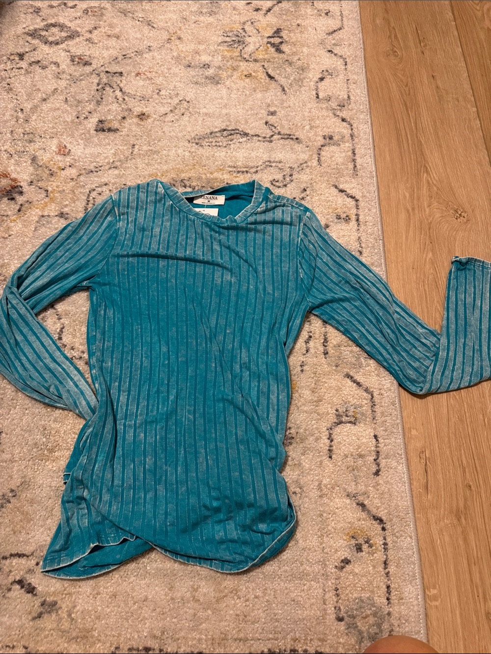 Zenana Outfitters Turquoise Ribbed Crew Top